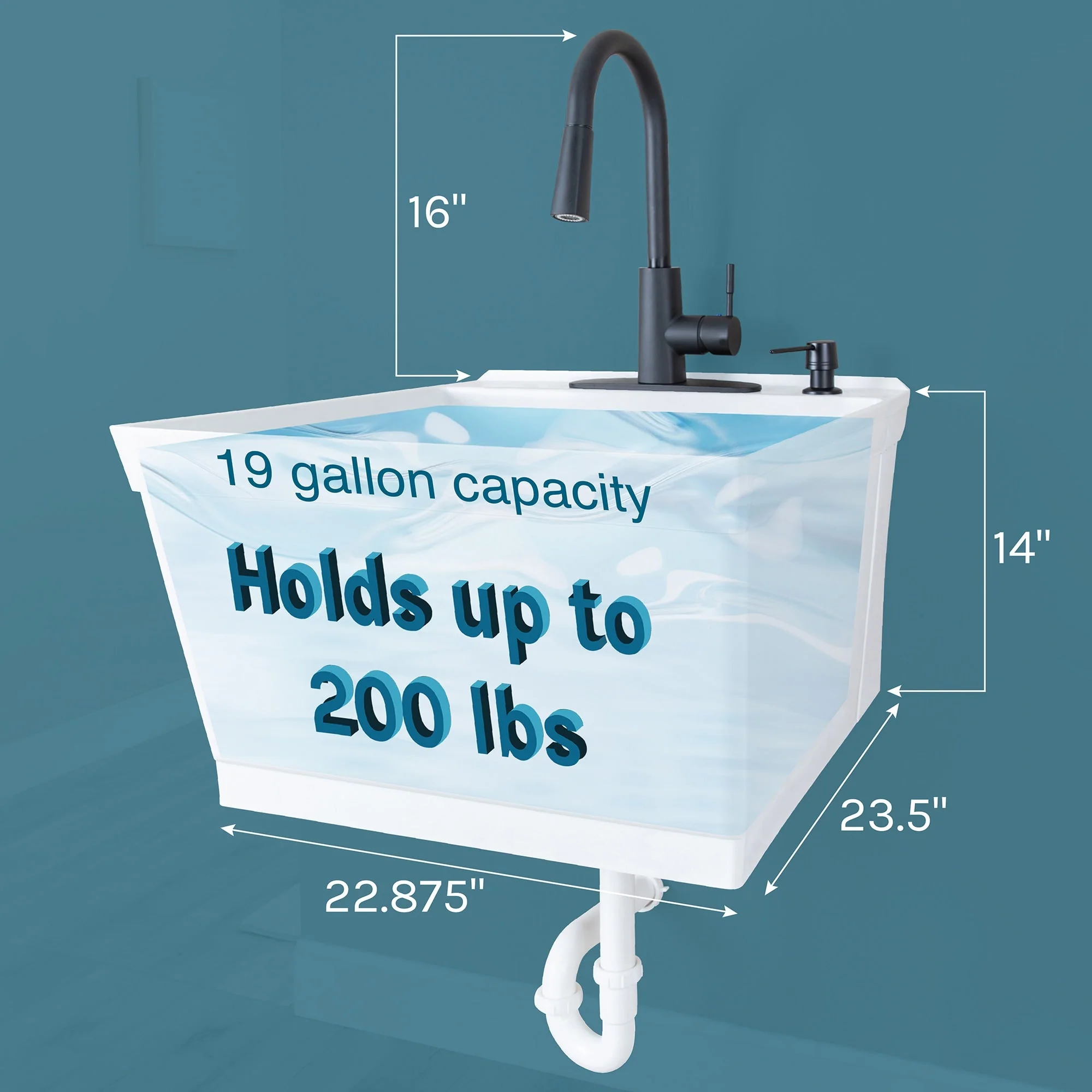 Cambridge Resources 19-Gallon White Wall Mount Utility Tub with Faucet - Image 7