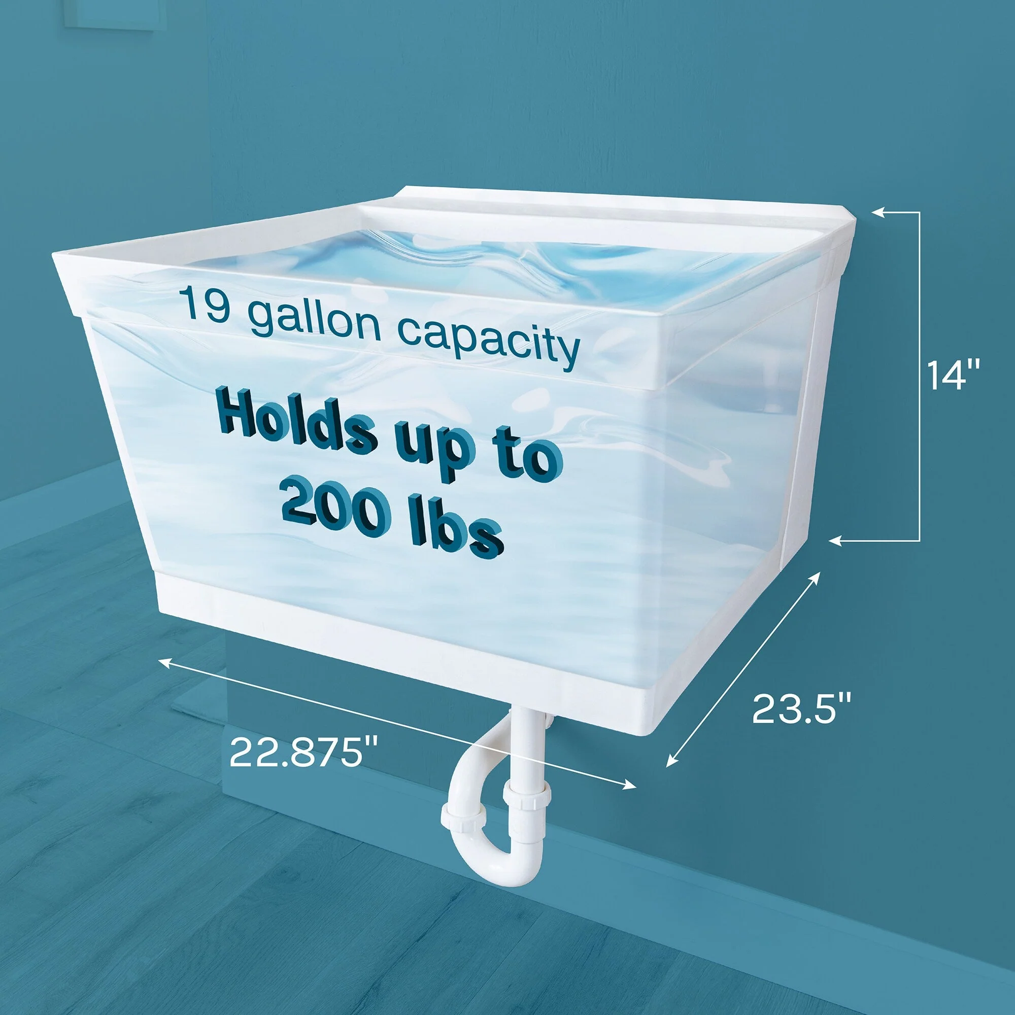 Cambridge Resources 23.5-in 1-Basin White Wall Mount Utility Tub with Drain - Image 7