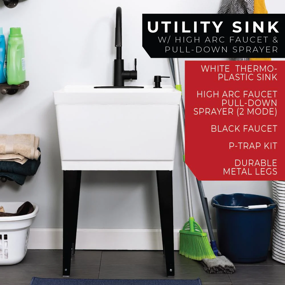 Cambridge Resources 23.5-in x 22.875-in 1-Basin Utility Tub with Faucet and Drain - Image 3