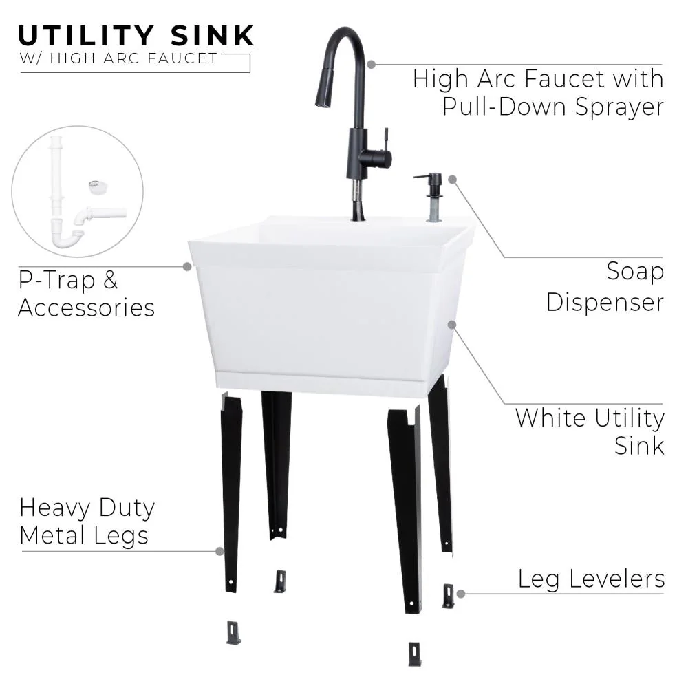 Cambridge Resources 23.5-in x 22.875-in 1-Basin Utility Tub with Faucet and Drain - Image 9
