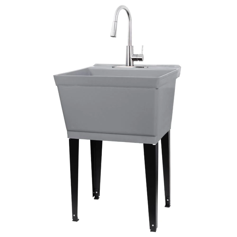 Cambridge Resources 23.5-Inch Gray Freestanding Utility Tub with Drain & Faucet