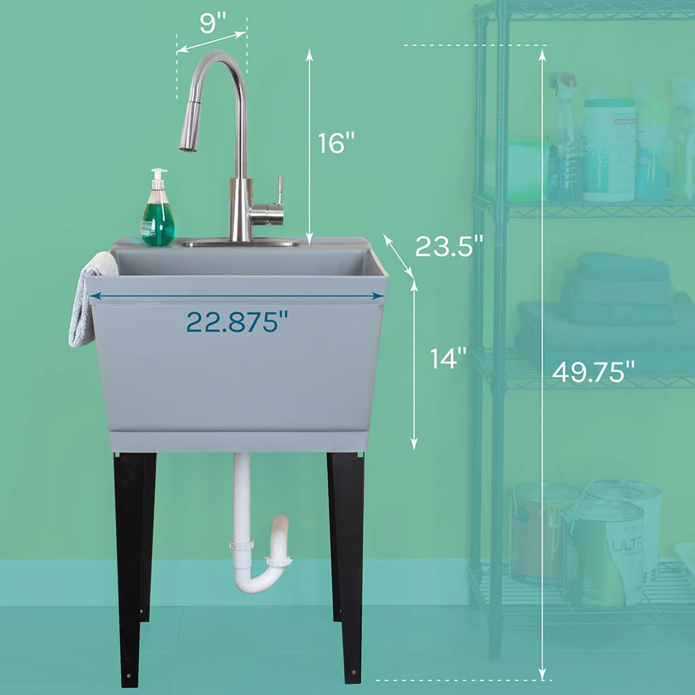 Cambridge Resources 23.5-Inch Gray Freestanding Utility Tub with Drain & Faucet - Image 11
