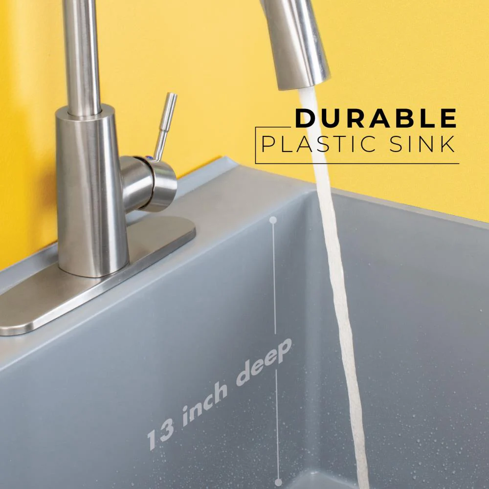 Cambridge Resources 23.5-Inch Gray Freestanding Utility Tub with Drain & Faucet - Image 6