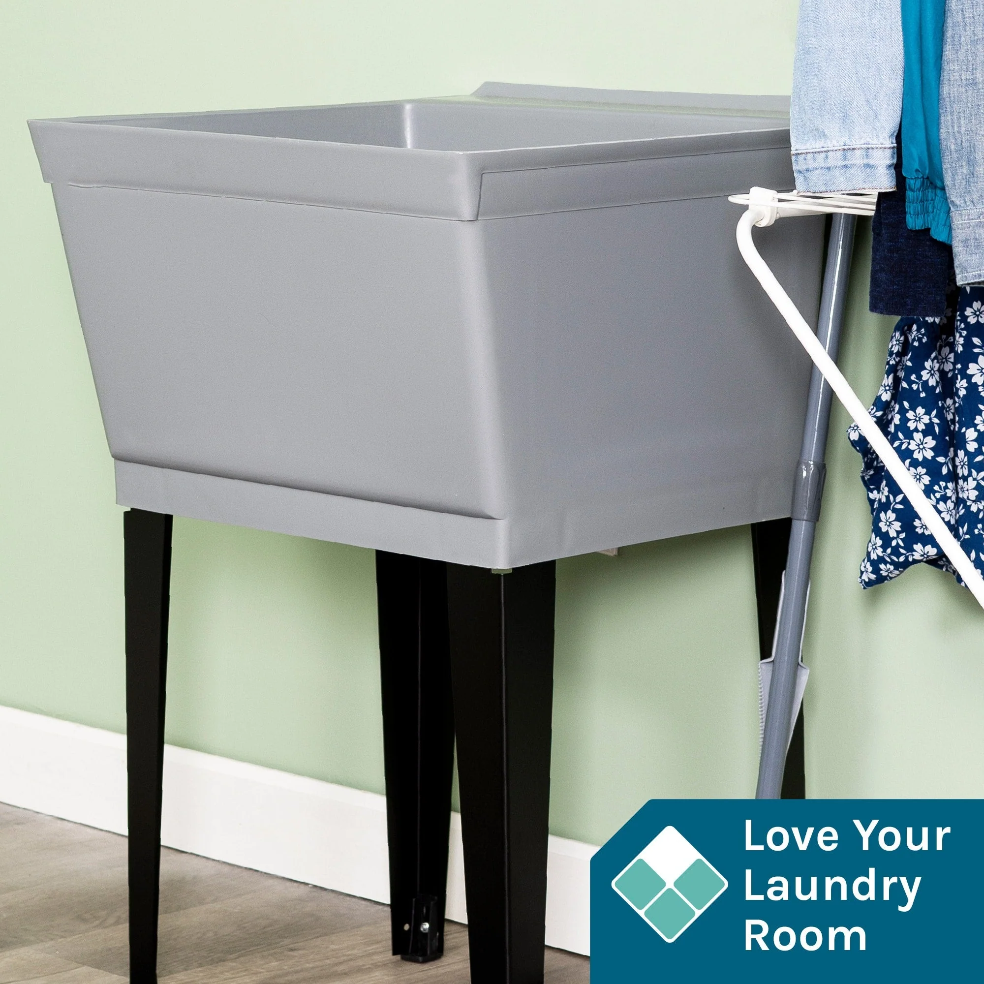 Cambridge Resources 23.5" x 22.875" Grey Freestanding Utility Tub with Drain - Image 4