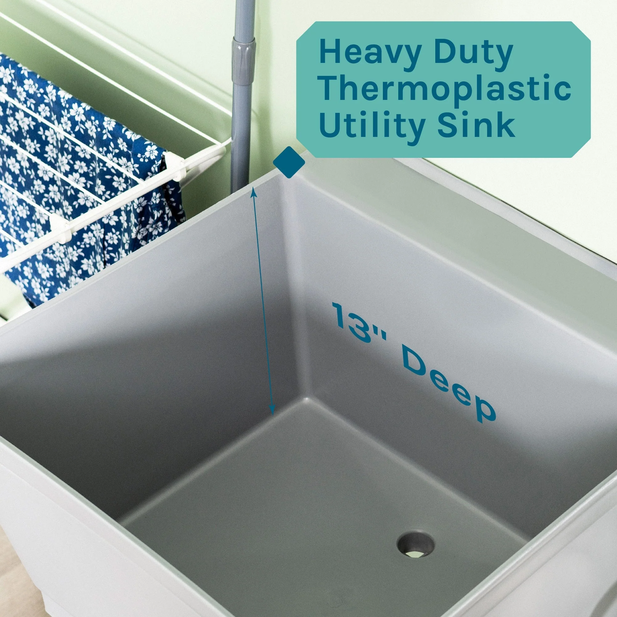 Cambridge Resources 23.5" x 22.875" Grey Freestanding Utility Tub with Drain - Image 6
