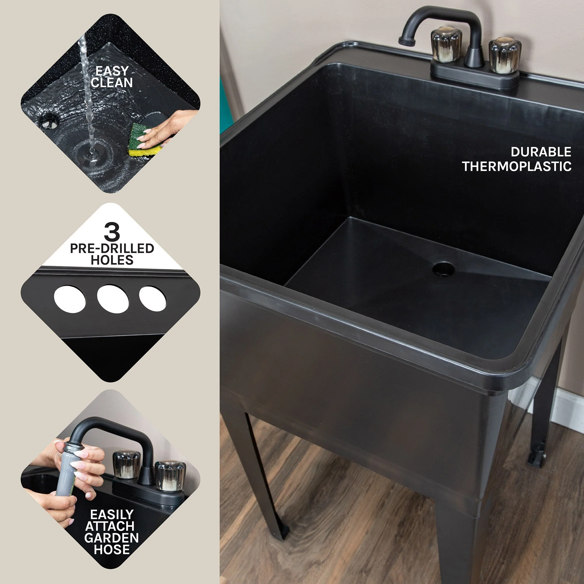 Cambridge Resources Black Freestanding Utility Tub with Drain and Faucet - Image 6