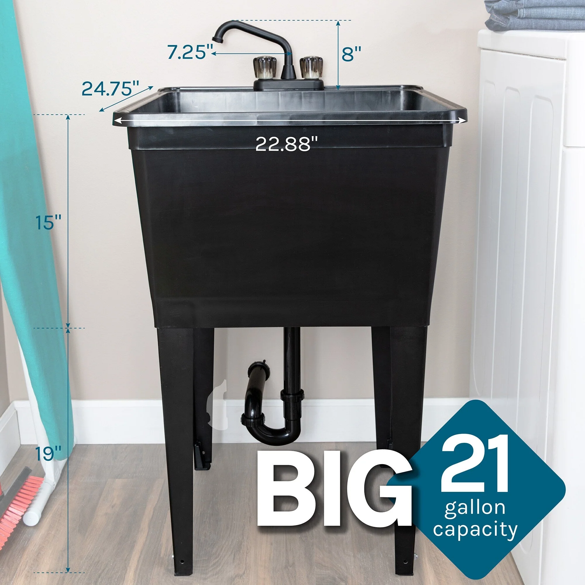 Cambridge Resources Black Freestanding Utility Tub with Drain and Faucet - Image 7