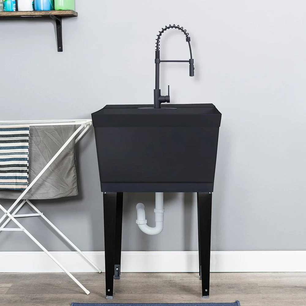 Cambridge Resources Black Freestanding Utility Tub with Faucet and Drain - Image 10