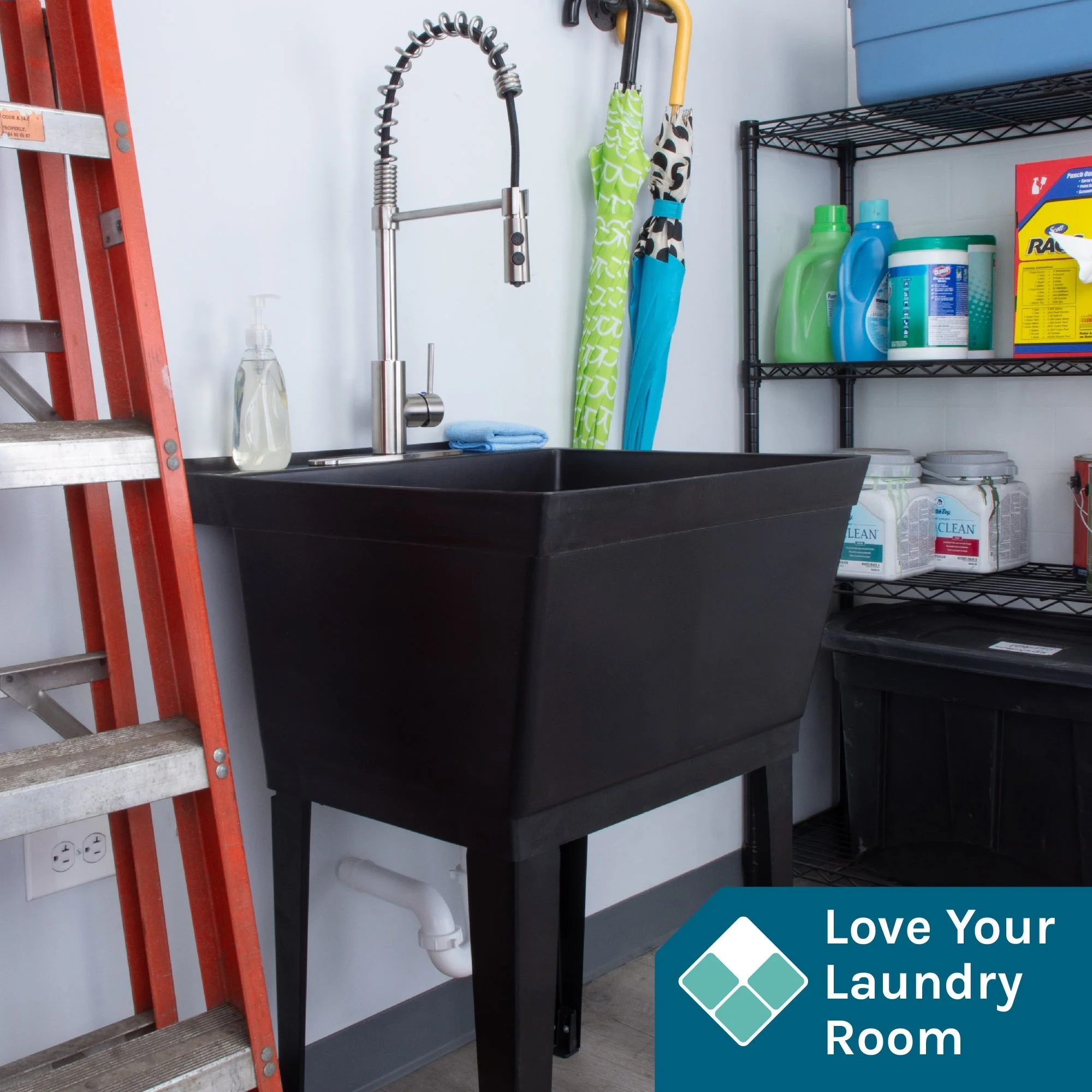 Cambridge Resources Freestanding Black Utility Tub with Faucet - Image 5