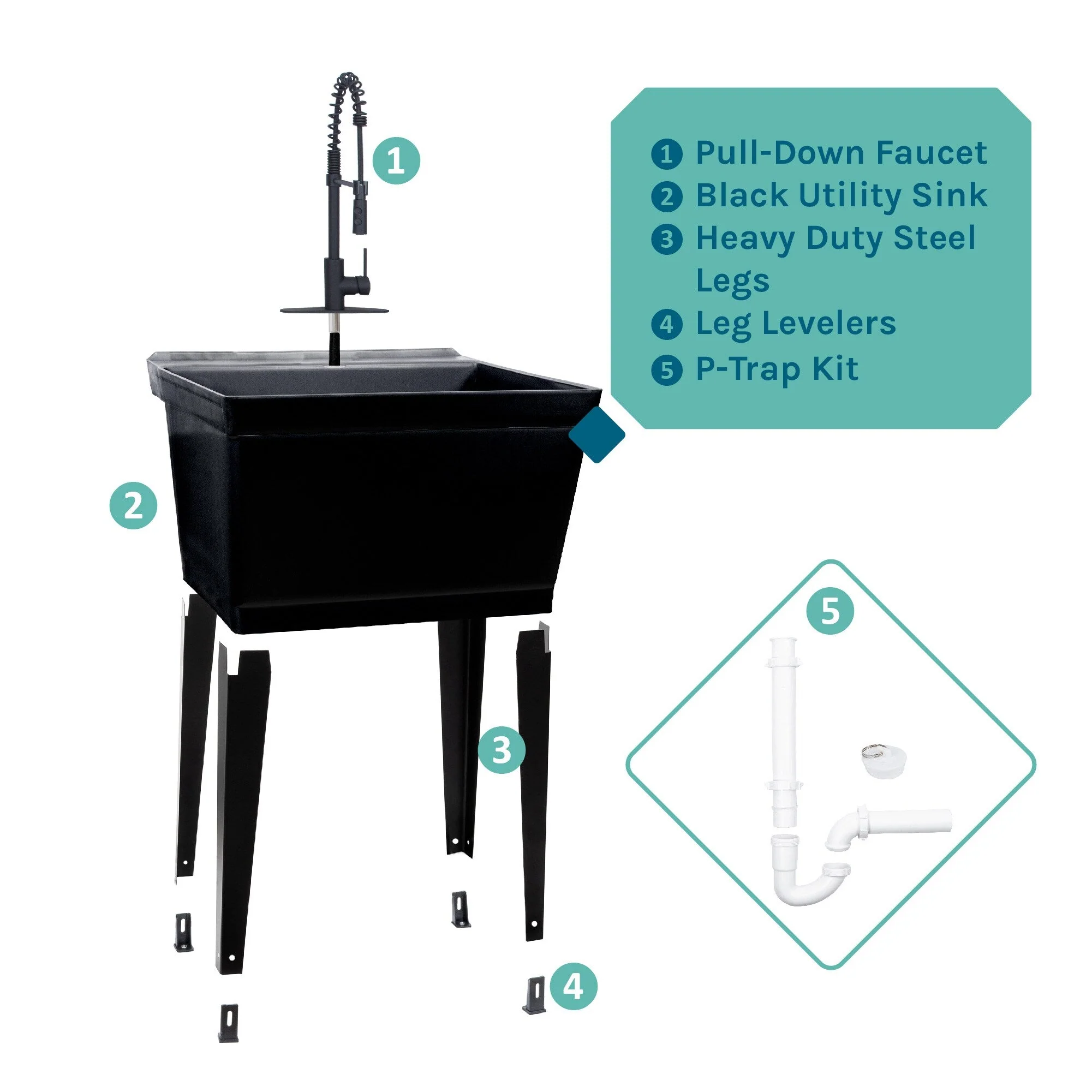 Cambridge Resources Freestanding Black Utility Tub with Faucet - Image 8