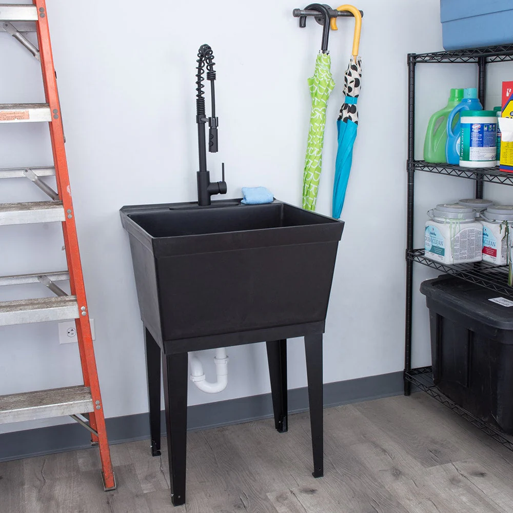 Cambridge Resources Freestanding Black Utility Tub with Faucet - Image 9