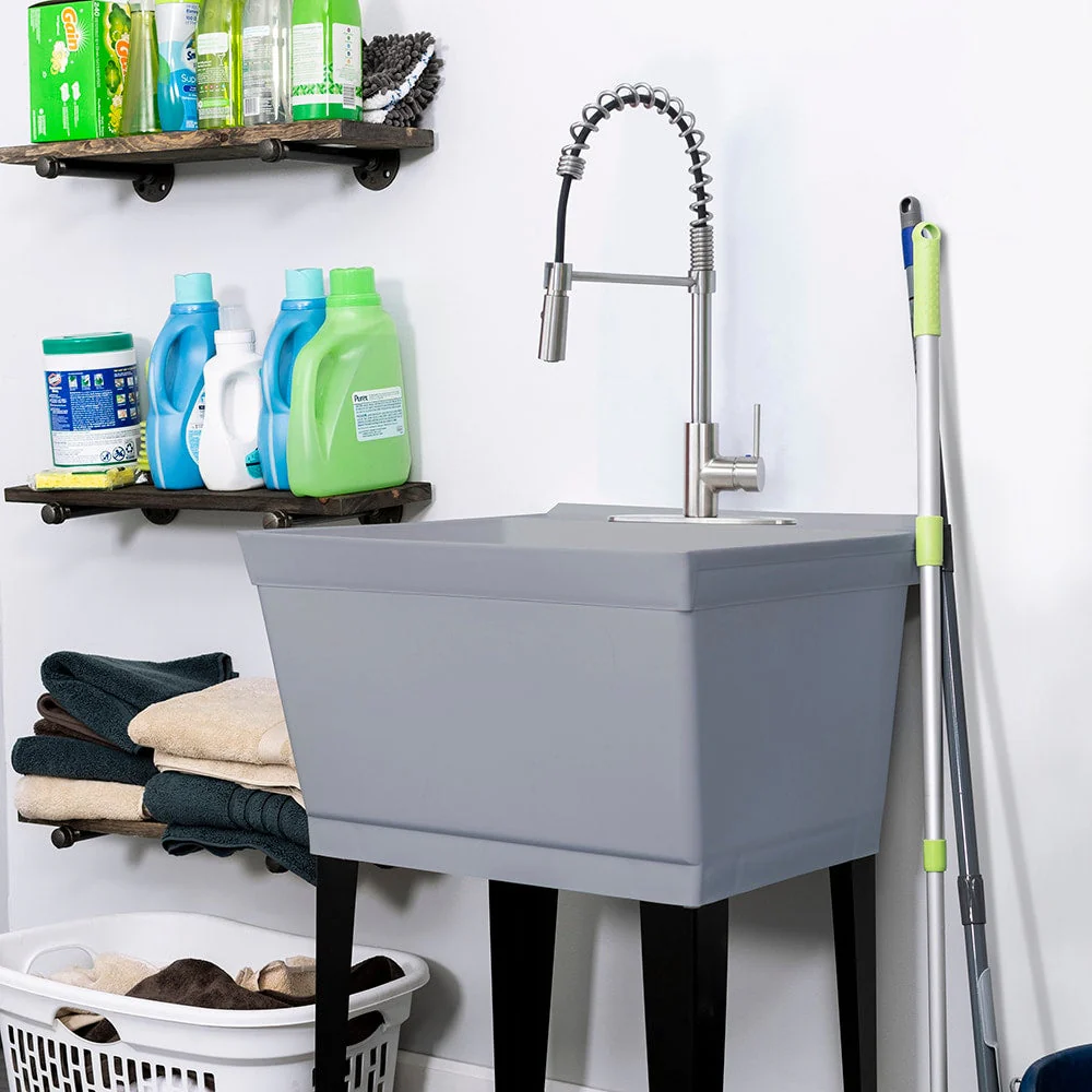 Cambridge Resources Freestanding Gray Utility Tub with Drain and Faucet - Image 10
