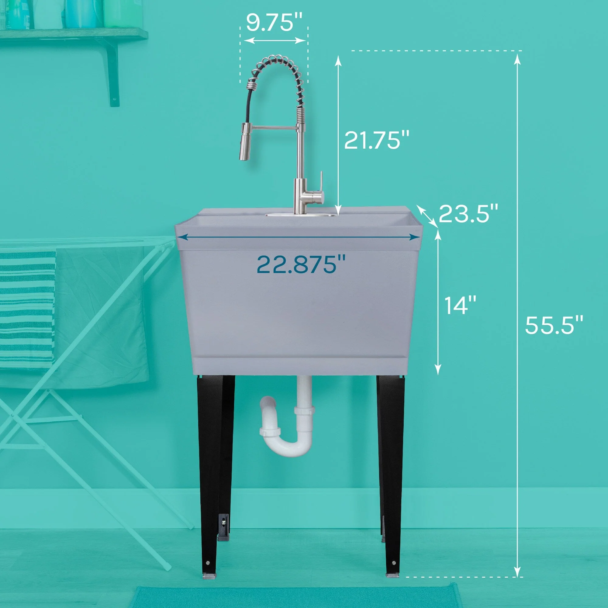 Cambridge Resources Freestanding Gray Utility Tub with Drain and Faucet - Image 12