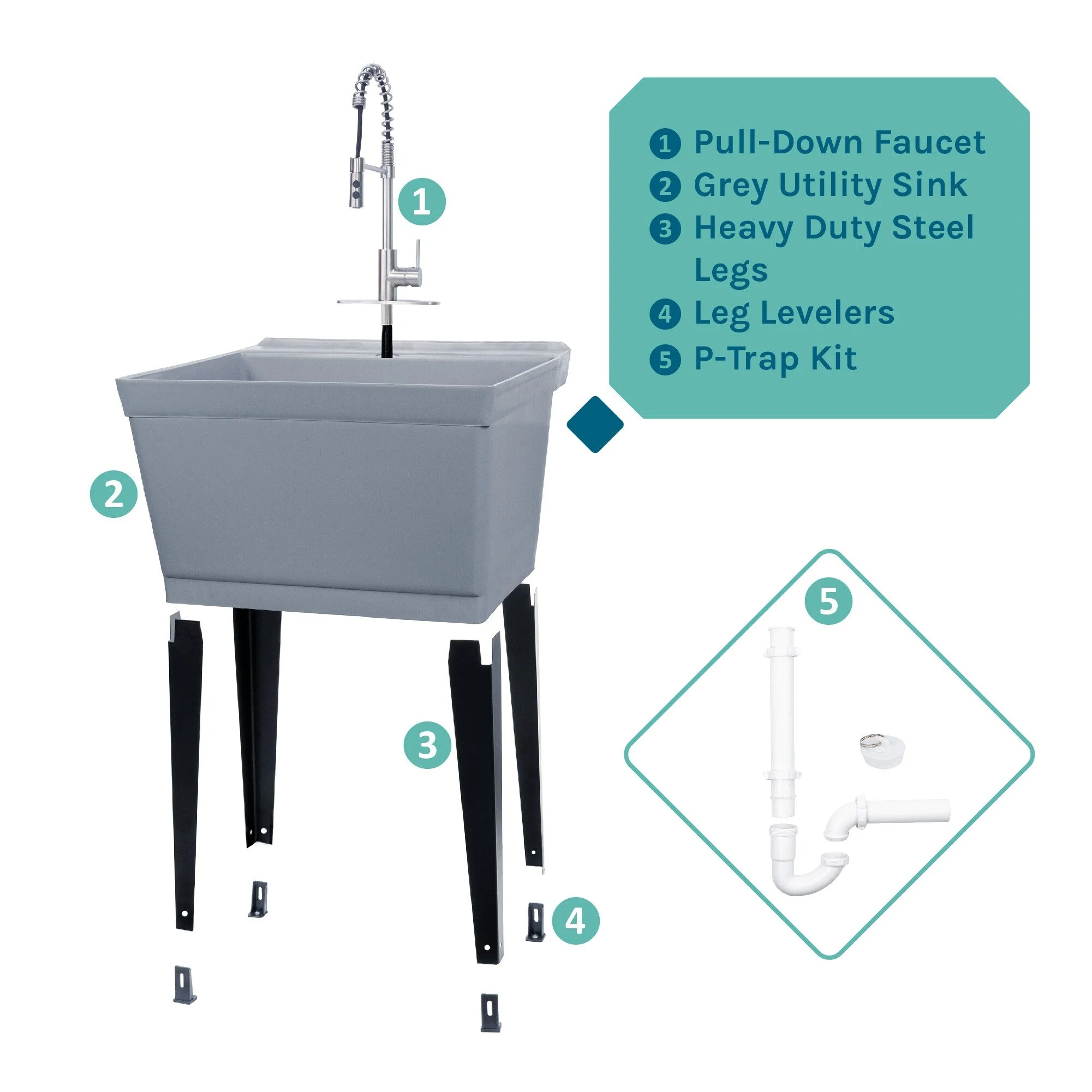 Cambridge Resources Freestanding Gray Utility Tub with Drain and Faucet - Image 8