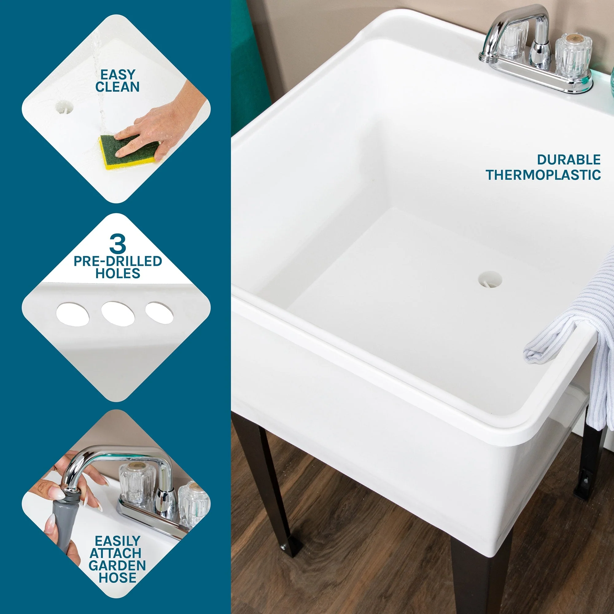 Cambridge Resources Freestanding Utility Tub with Drain and Faucet, White - Image 6