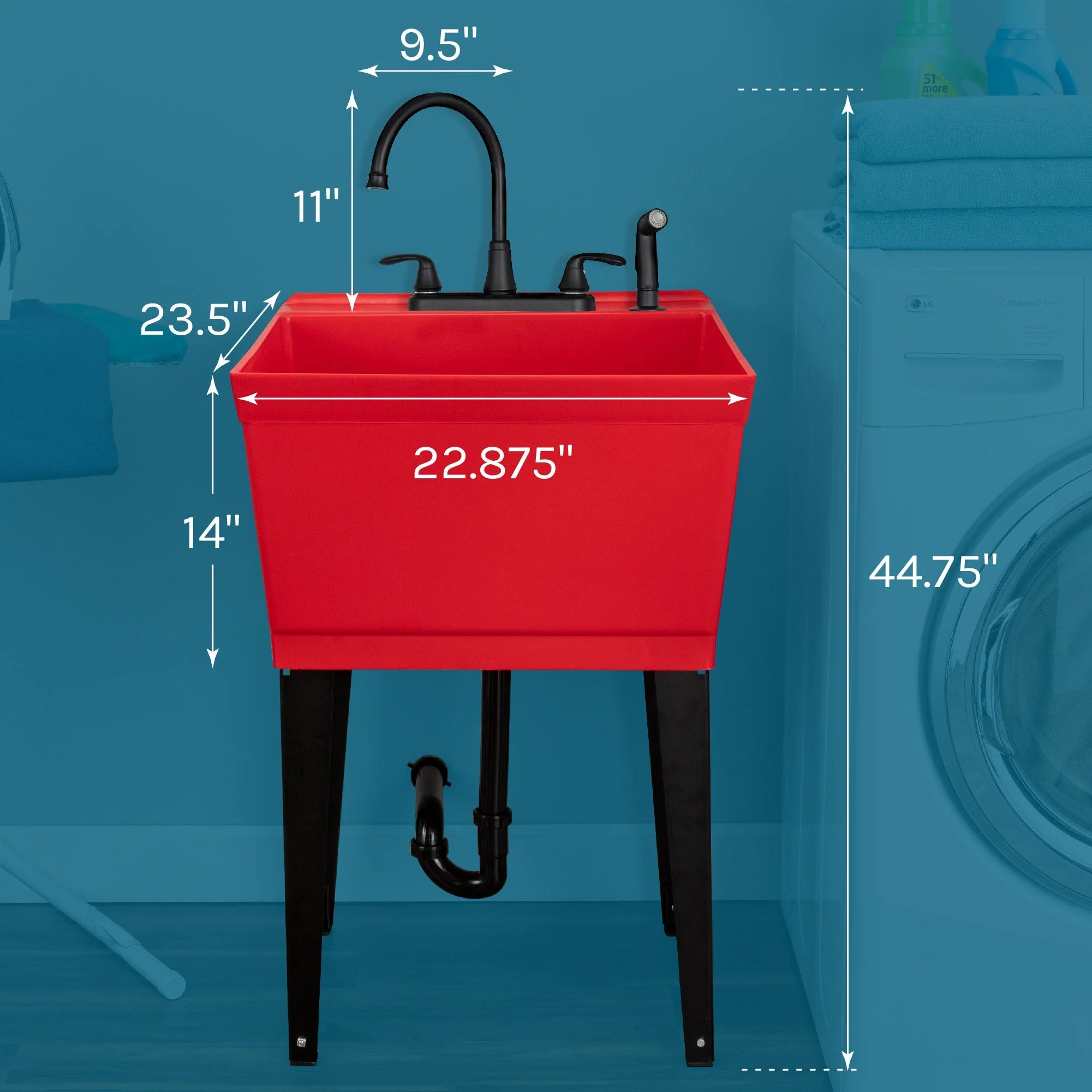 Cambridge Resources Red 1-Basin Freestanding Utility Tub with Drain and Faucet - Image 12
