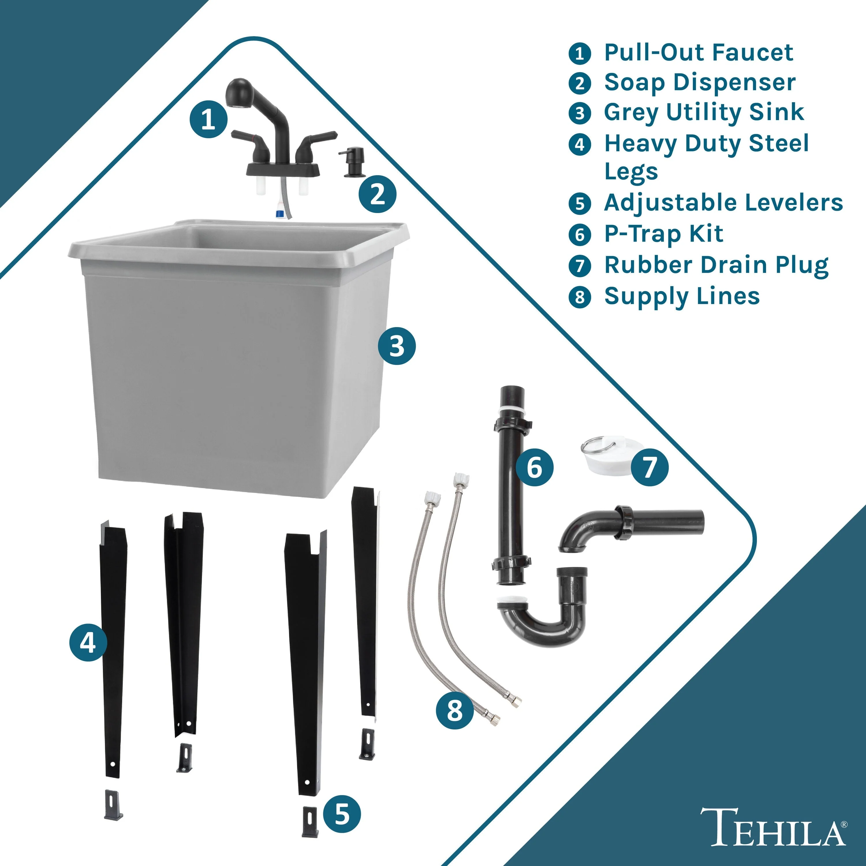Cambridge Resources 17.75-in Freestanding Utility Tub with Drain & Faucet - Image 8