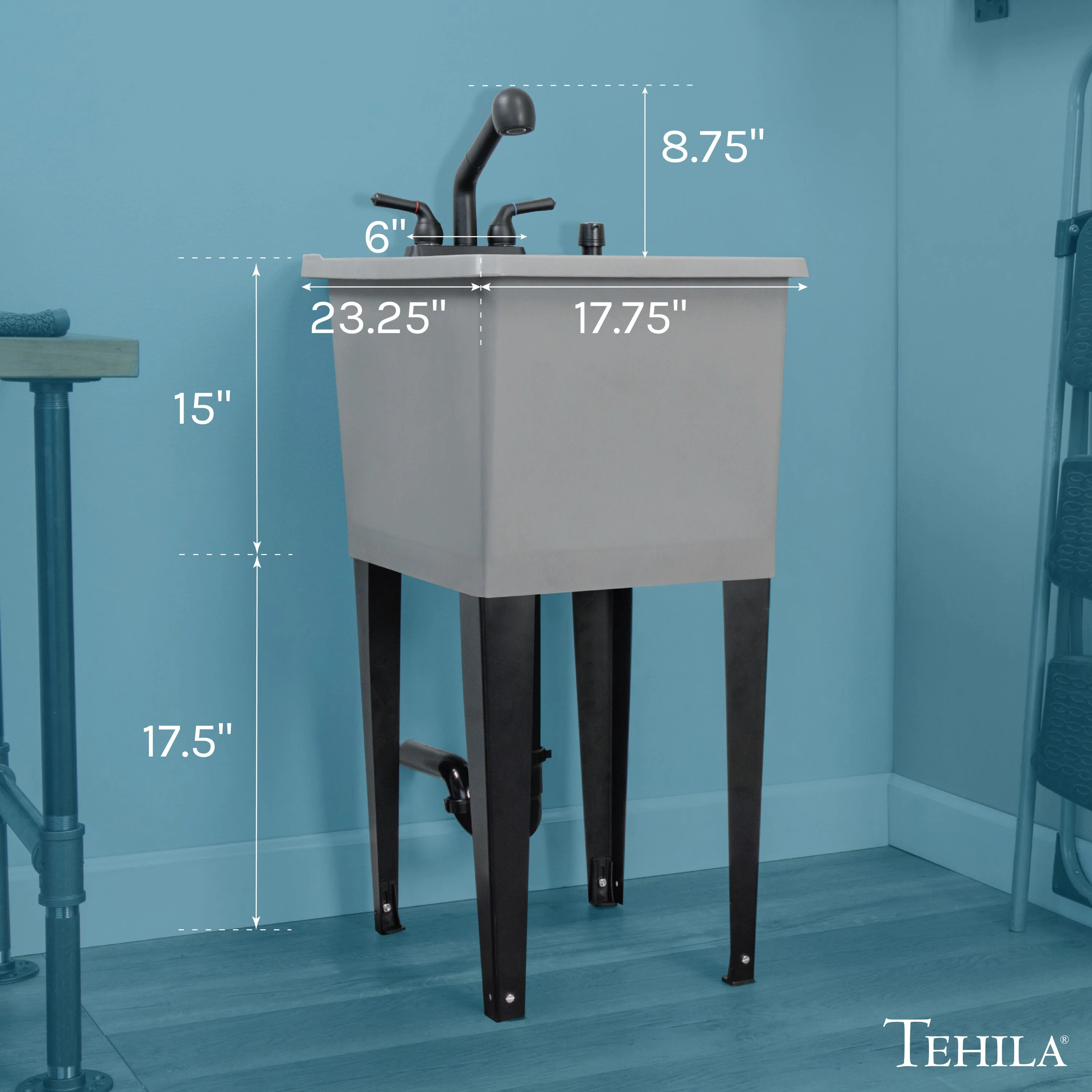 Cambridge Resources 17.75-in Freestanding Utility Tub with Drain & Faucet - Image 9