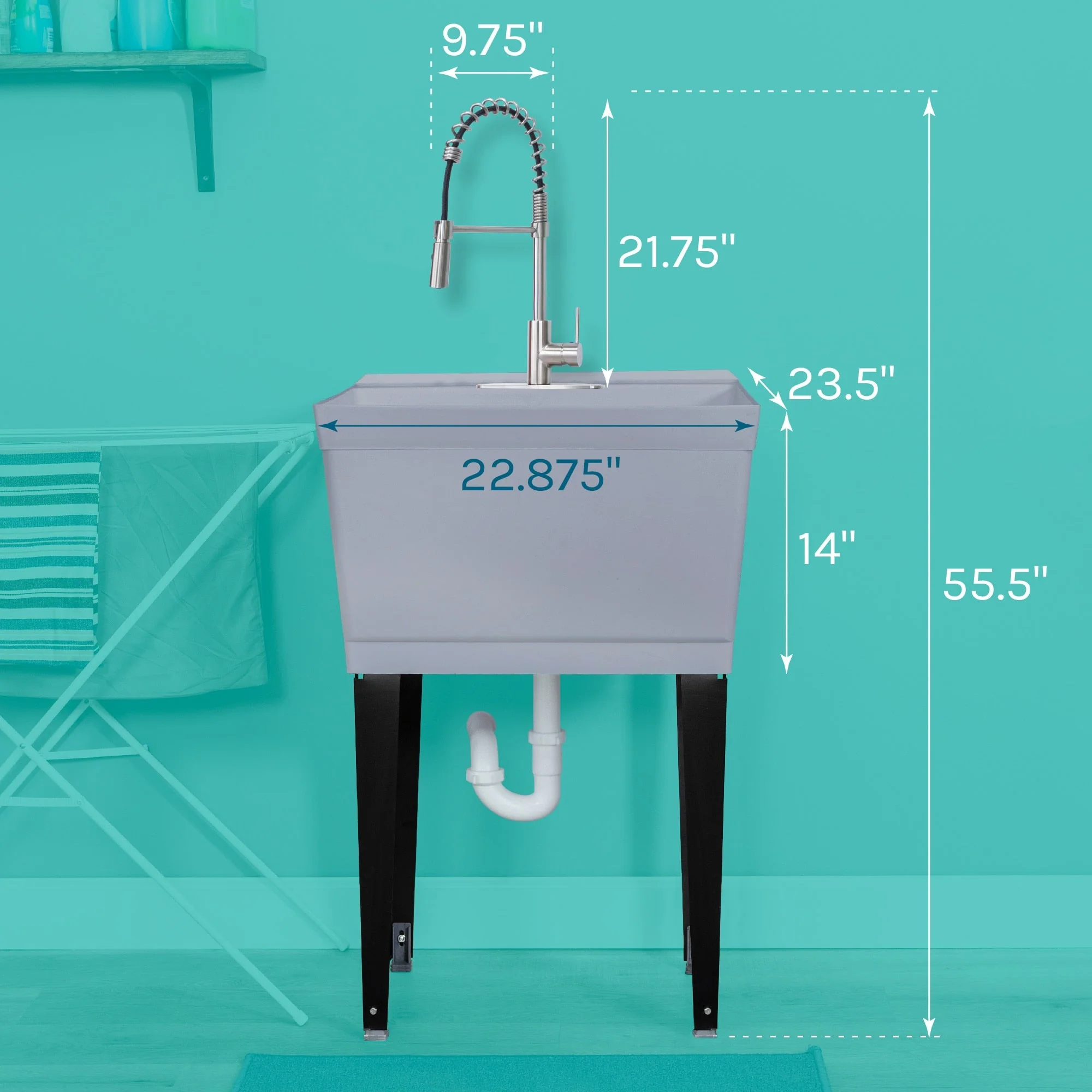 Cambridge Resources Gray Freestanding Utility Tub with Drain and Faucet - Image 12