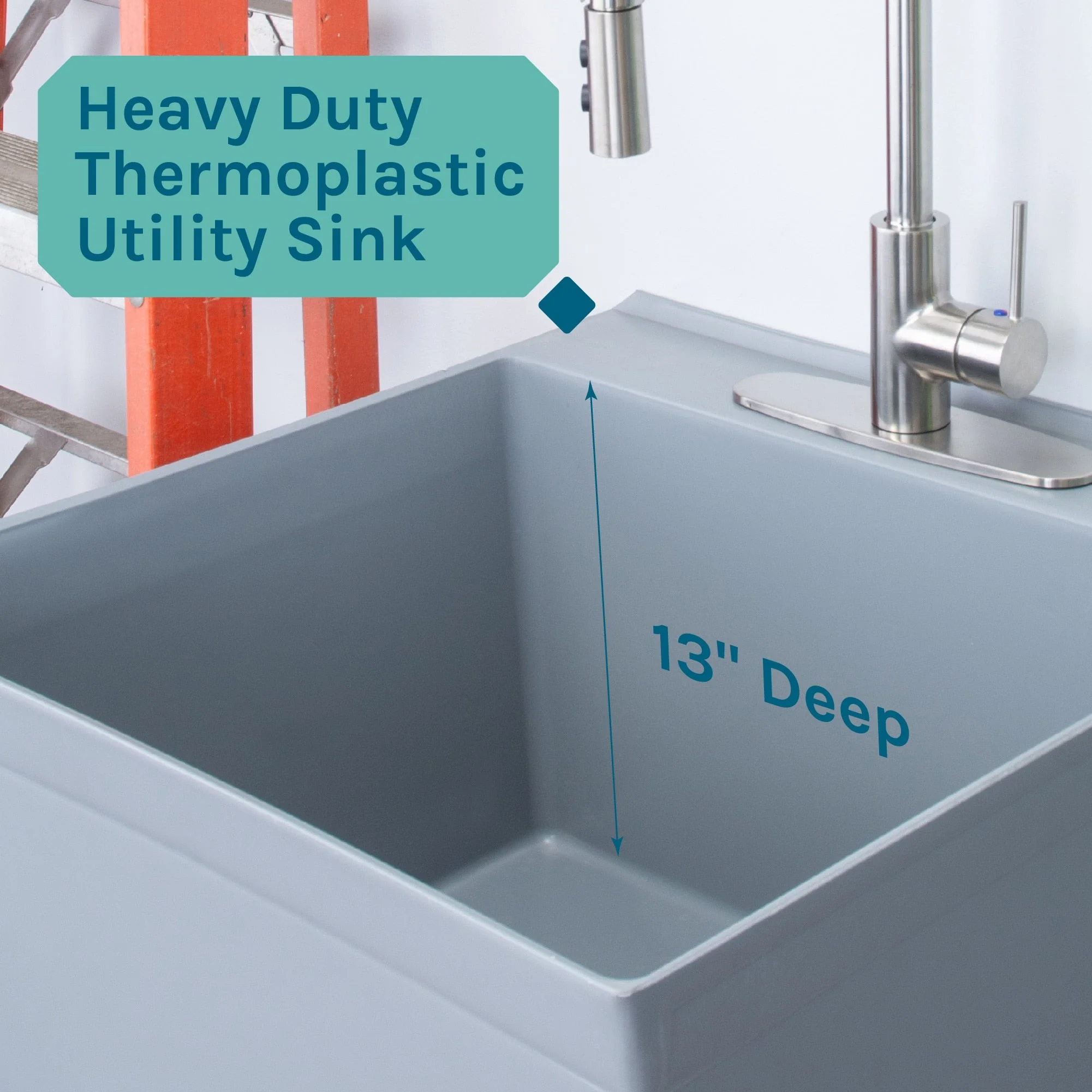 Cambridge Resources Gray Freestanding Utility Tub with Drain and Faucet - Image 2