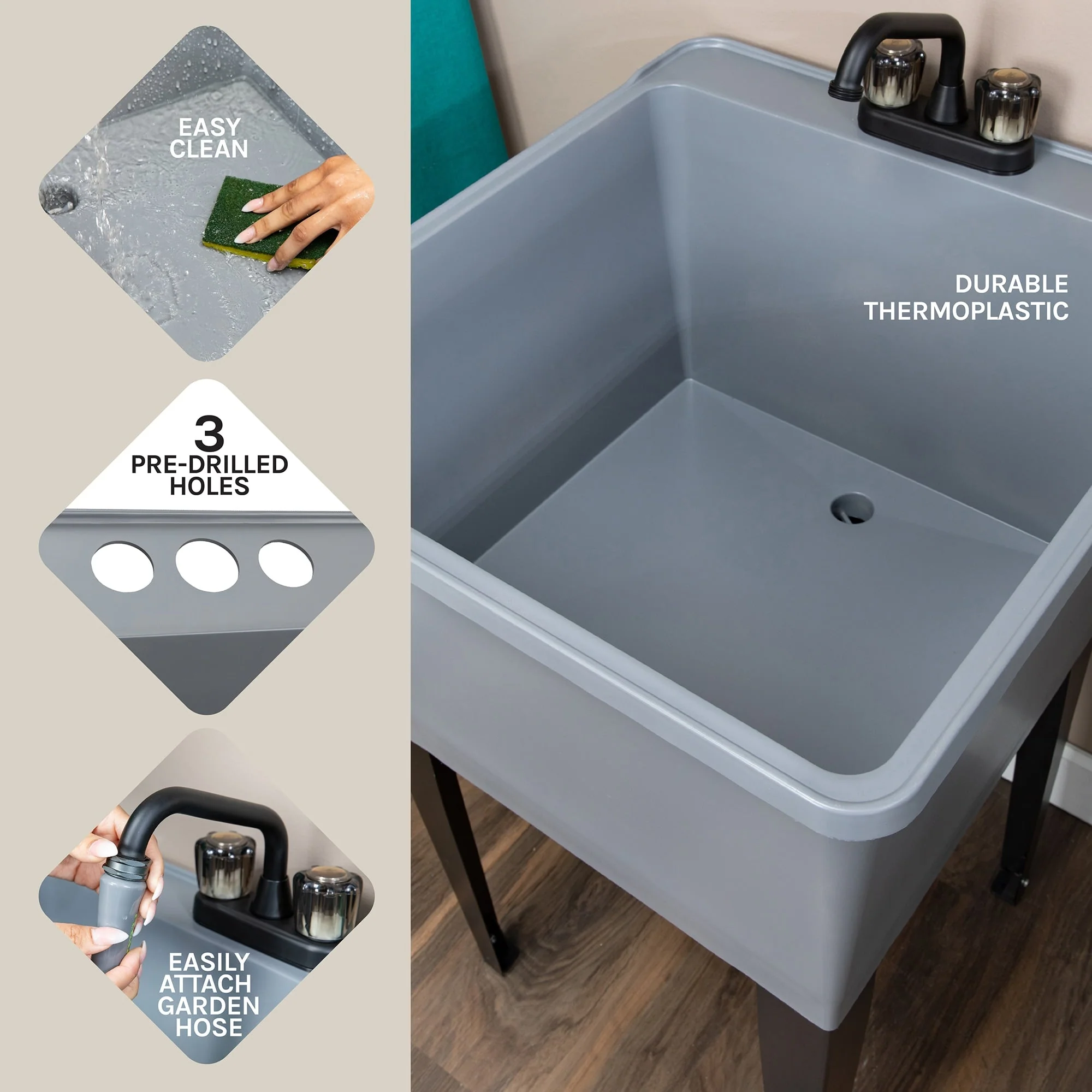 Cambridge Resources 22.88-in Gray Utility Tub with Drain and Faucet - Image 6
