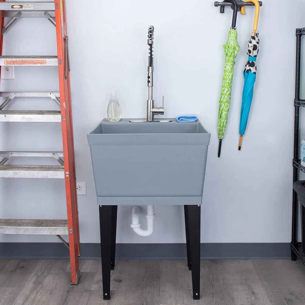 Cambridge Resources Gray Freestanding Utility Tub with Drain and Faucet - Image 9