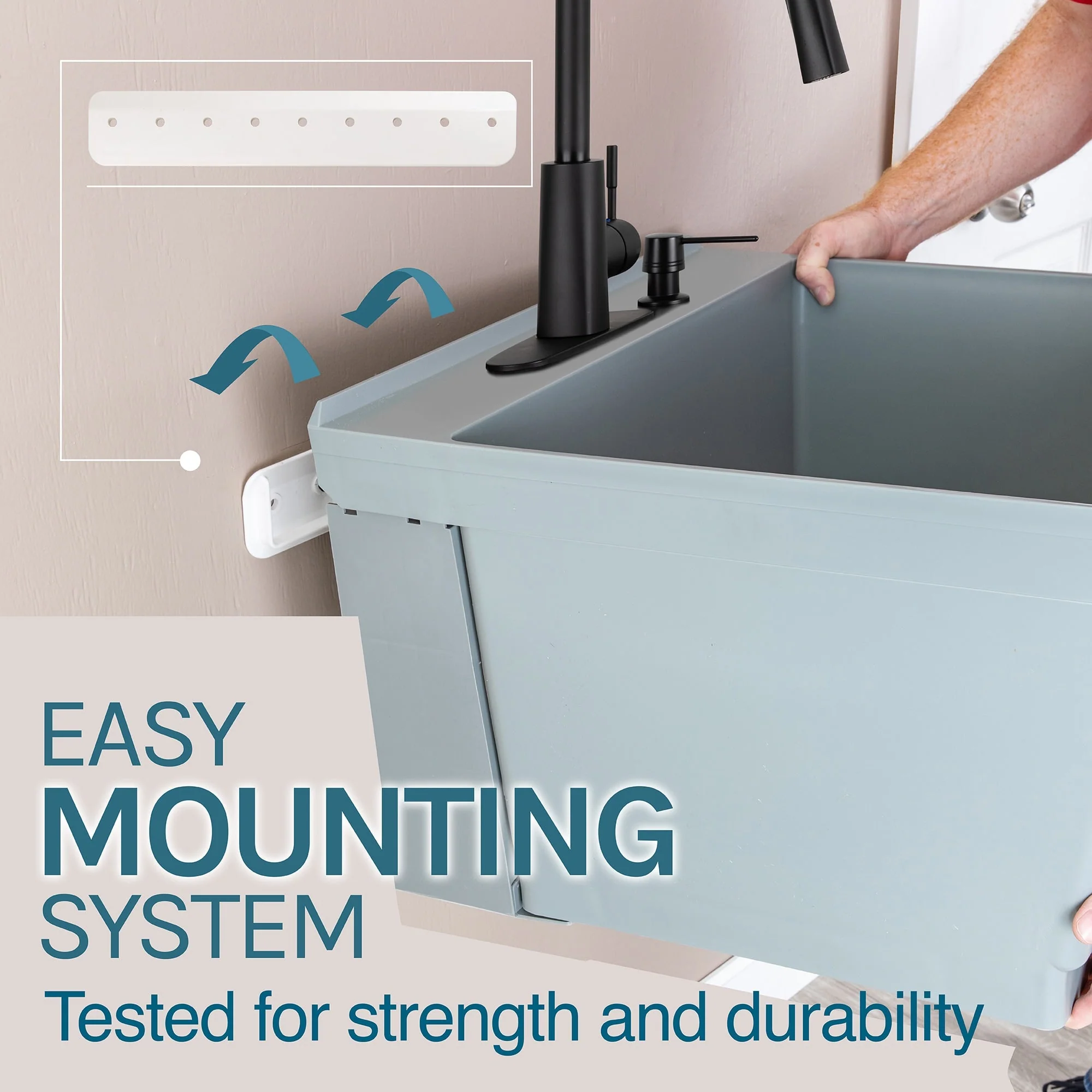 Cambridge Resources Gray Wall Mount Utility Tub with Faucet & Drain - Image 5
