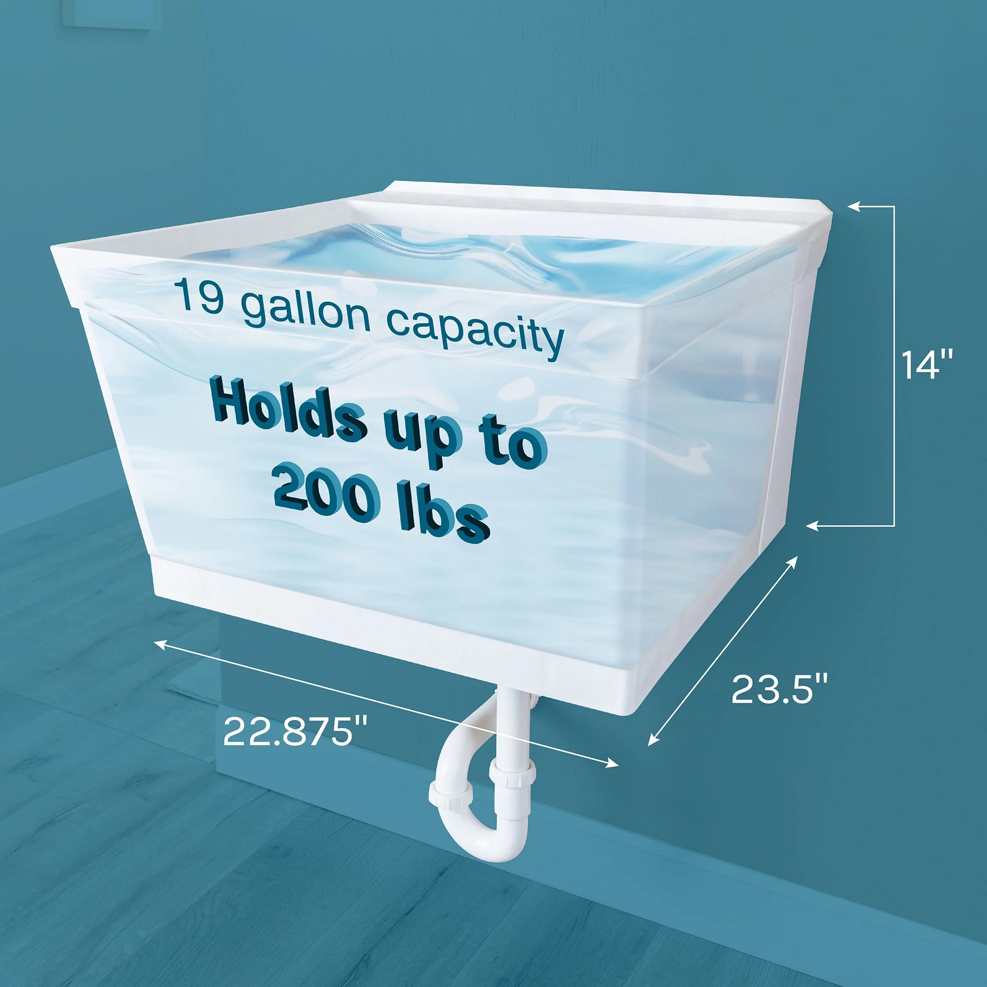 Cambridge Resources White Wall Mount Utility Tub - 23.5 x 22.875 Inch - Image 7