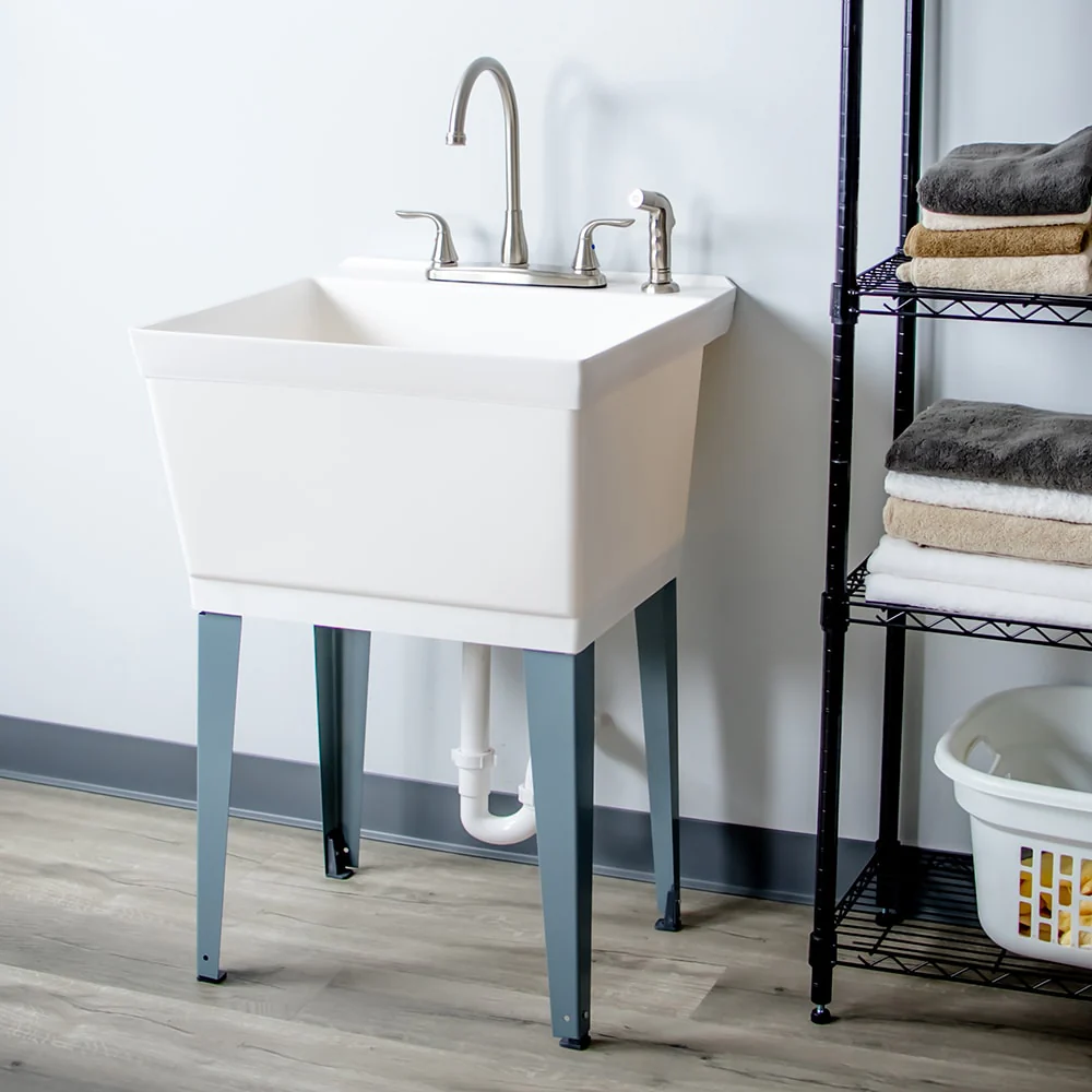 Cambridge Resources White 1-Basin Freestanding Utility Tub with Drain and Faucet - Image 11
