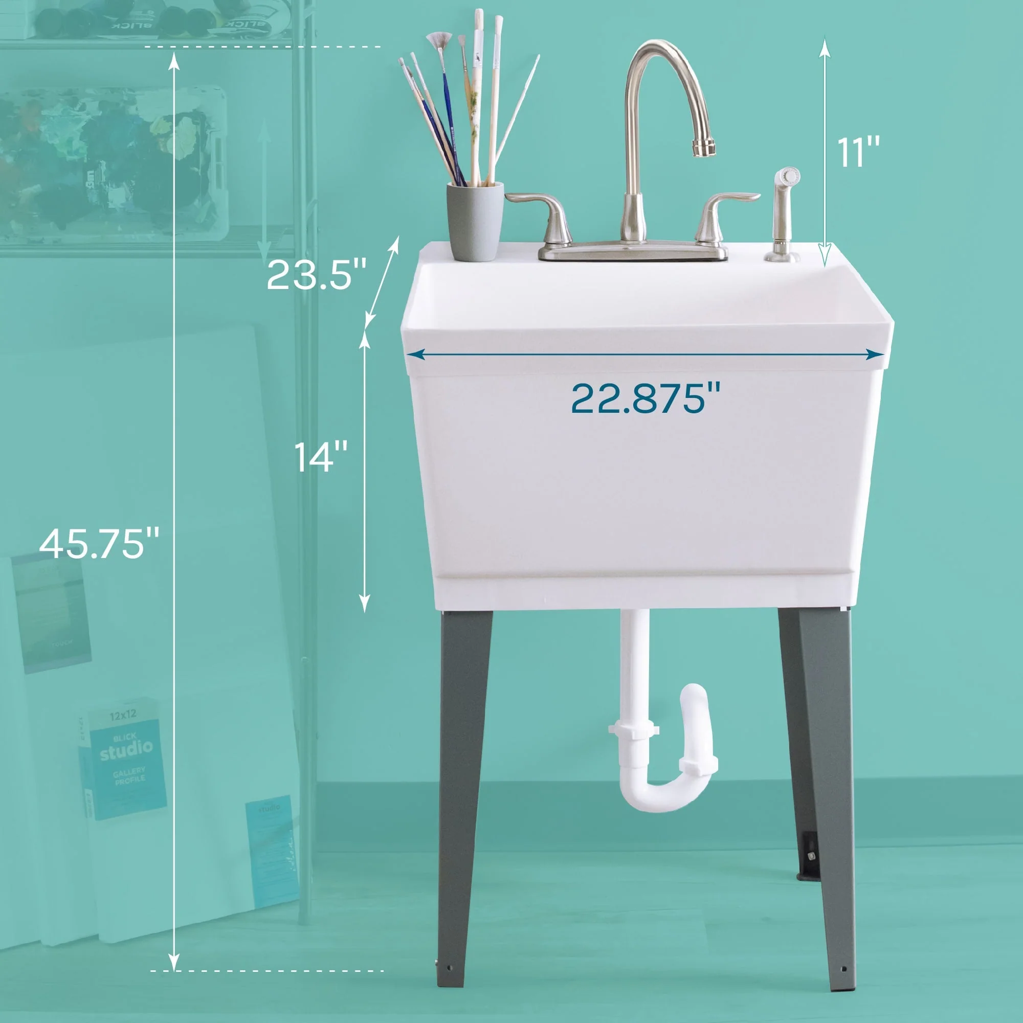 Cambridge Resources White 1-Basin Freestanding Utility Tub with Drain and Faucet - Image 12
