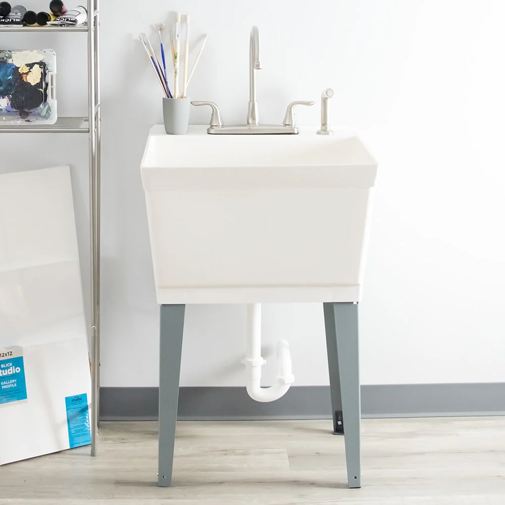Cambridge Resources White 1-Basin Freestanding Utility Tub with Drain and Faucet - Image 9