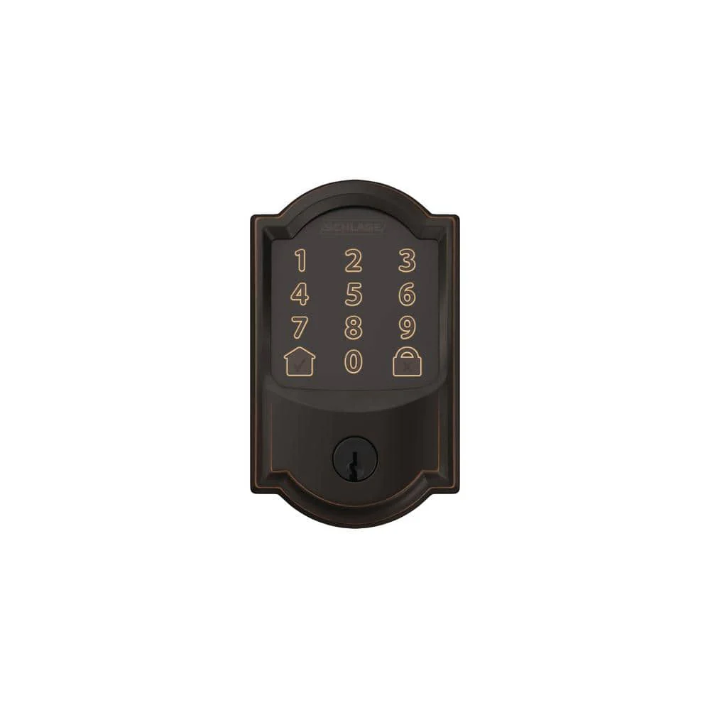 Camelot Aged Bronze Encode Smart Wi‑Fi Deadbolt with Alarm and Camelot Handle Set with Accent Lever, Camelot Trim - Image 2