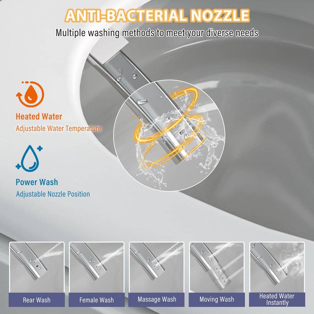 CASAINC Elongated Electric Smart Bidet Toilet with Auto Open, LED Display, and Warm Water Wash - Image 7