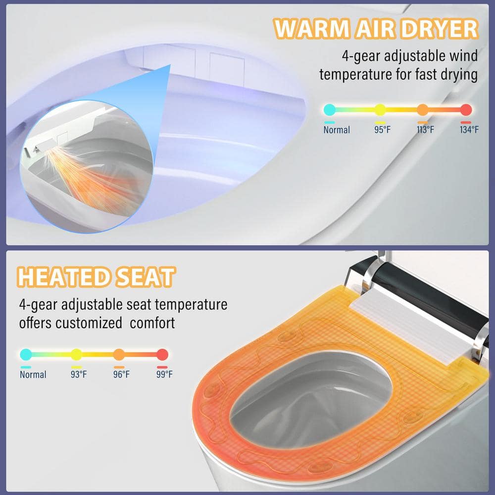 CASAINC Elongated Electric Smart Bidet Toilet with Auto Open, LED Display, and Warm Water Wash - Image 8