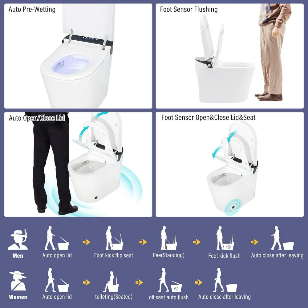 CASAINC Elongated Electric Smart Bidet Toilet with Auto Open, LED Display, and Warm Water Wash - Image 9
