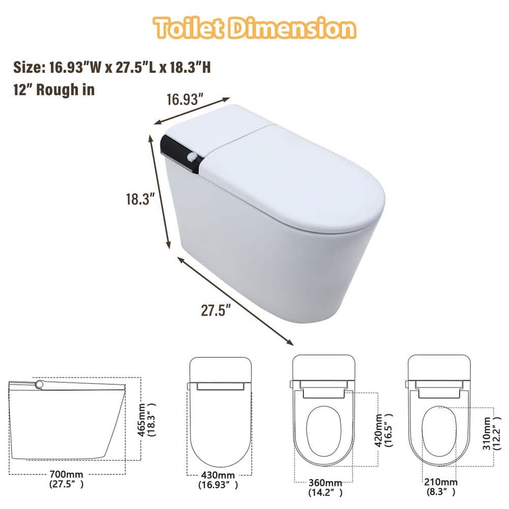 CASAINC Elongated Electric Smart Bidet Toilet with Foot Sensor Flush, LED Display, and Warm Water Wash - Image 5