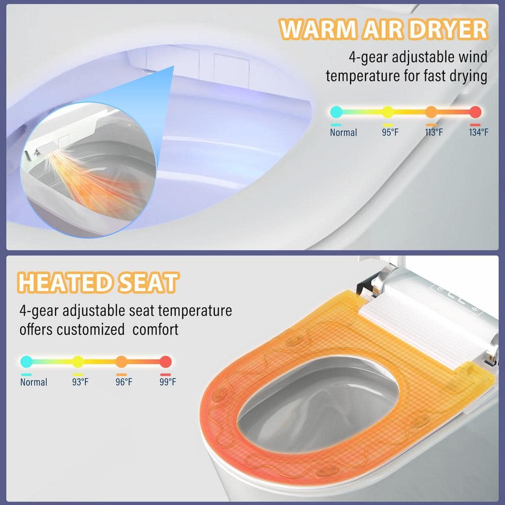 CASAINC Elongated Electric Smart Bidet Toilet with Foot Sensor Flush, LED Display, and Warm Water Wash - Image 7