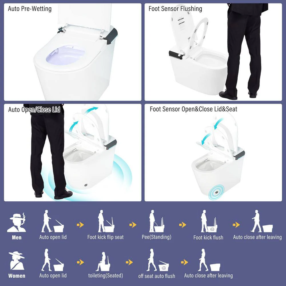 CASAINC Elongated Electric Smart Bidet Toilet with Foot Sensor Flush, LED Display, and Warm Water Wash - Image 8