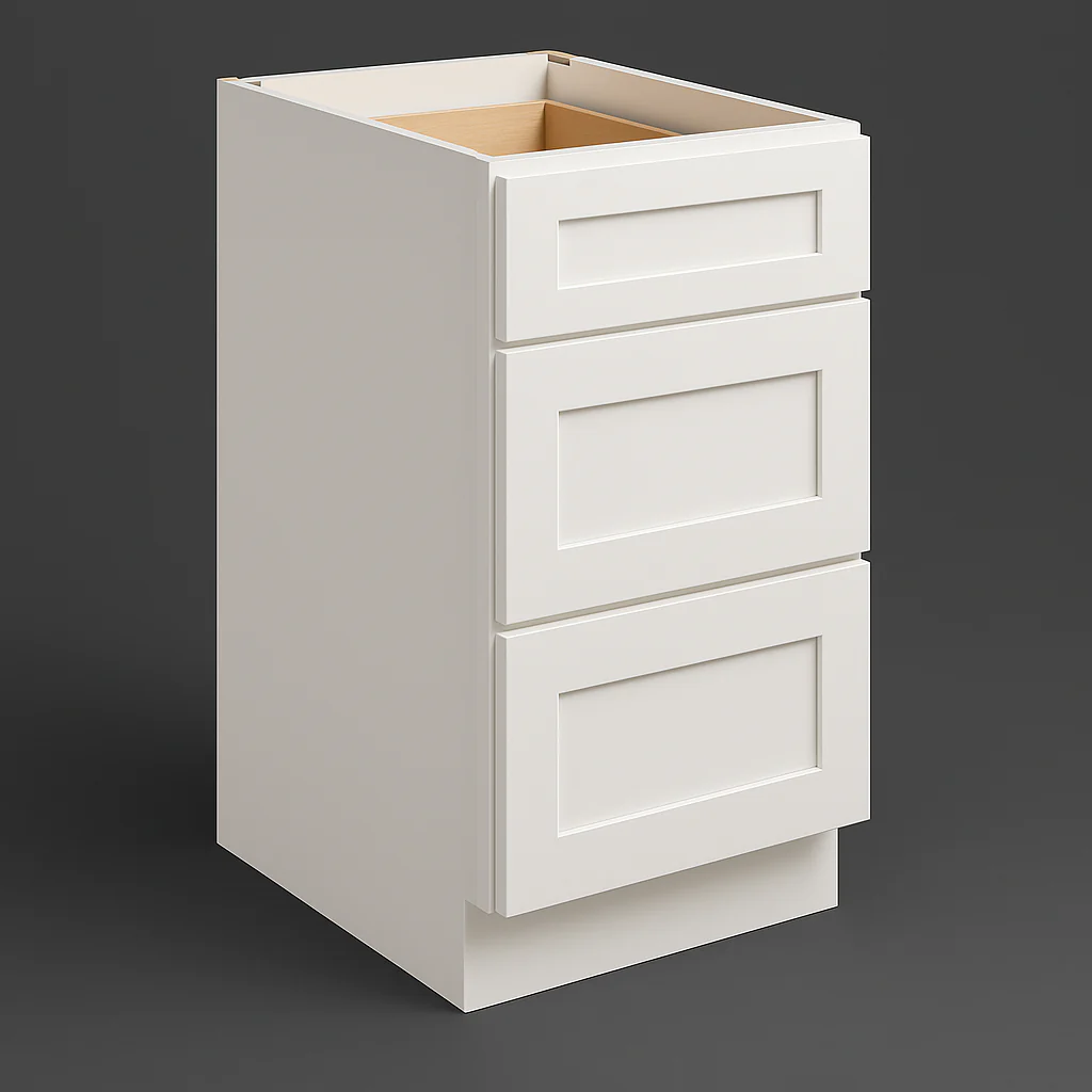CASAINC White Shaker 3-Drawer Base Cabinet, Ready to Assemble