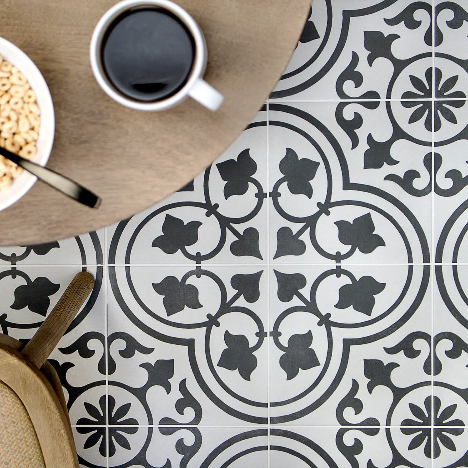 Cascais Black & White Ornate 9x9 Matte Porcelain Tile by Lux Tile - Image 3