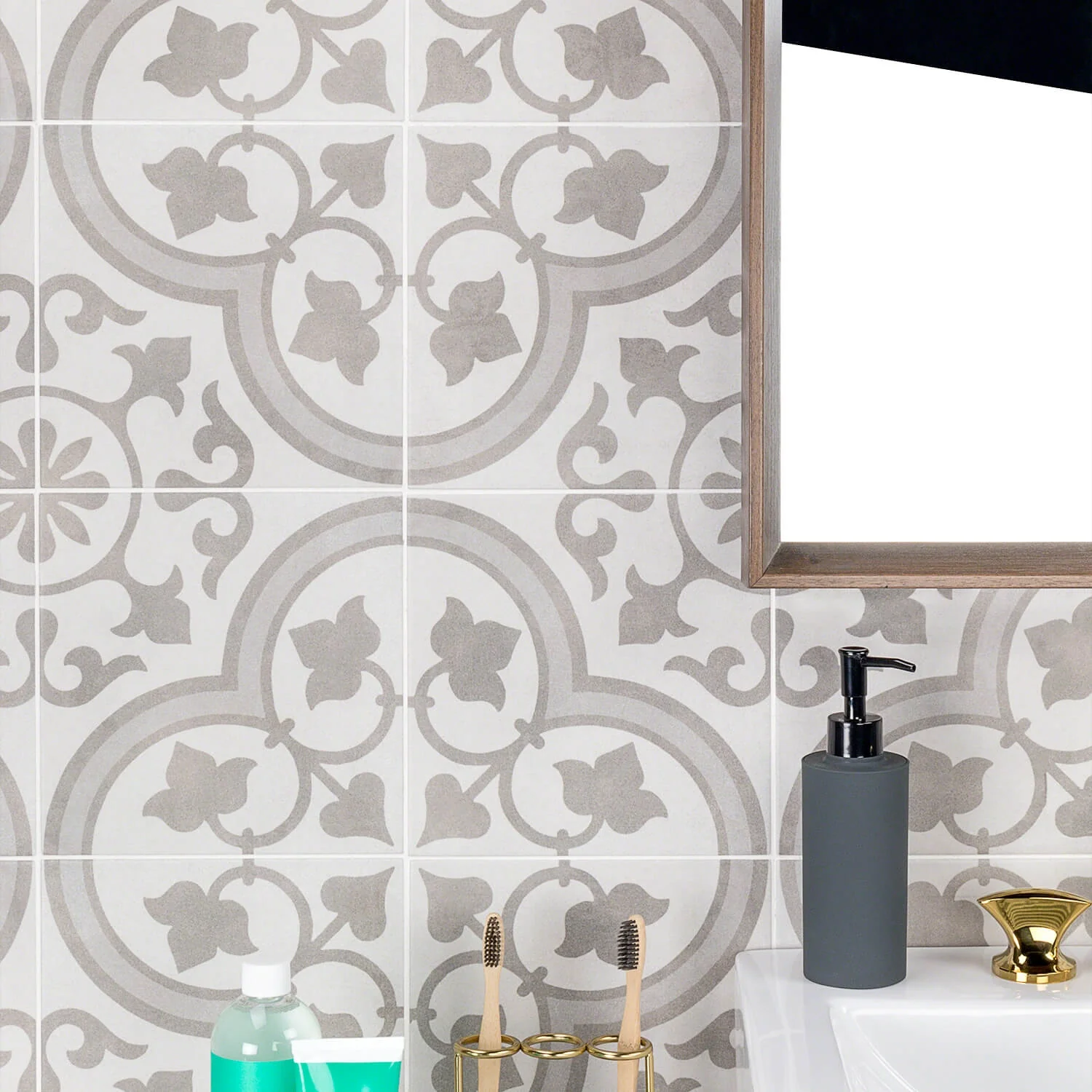 Cascais Silver Ornate 9x9 Matte Porcelain Tile - Lux Tile
