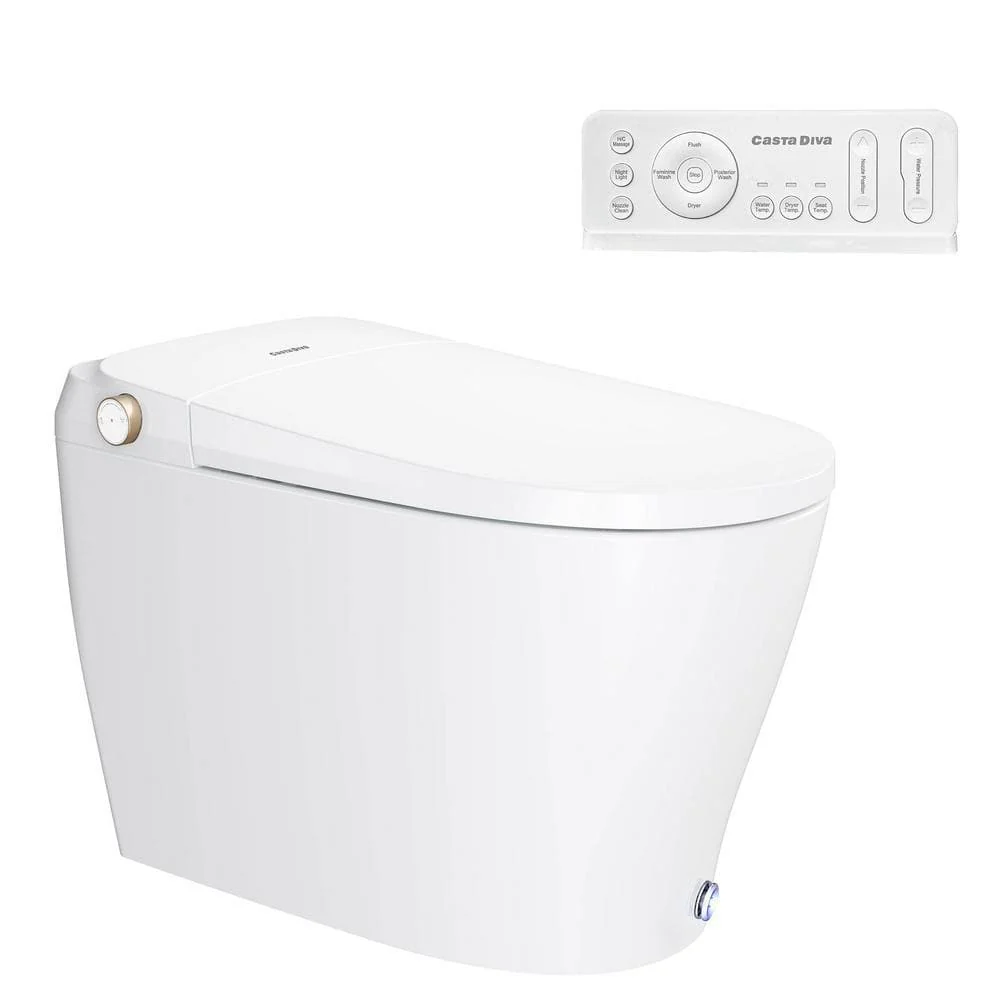 Casta Diva CD-Y070 Smart Tankless Bidet Toilet, Elongated, White, 1.28GPF