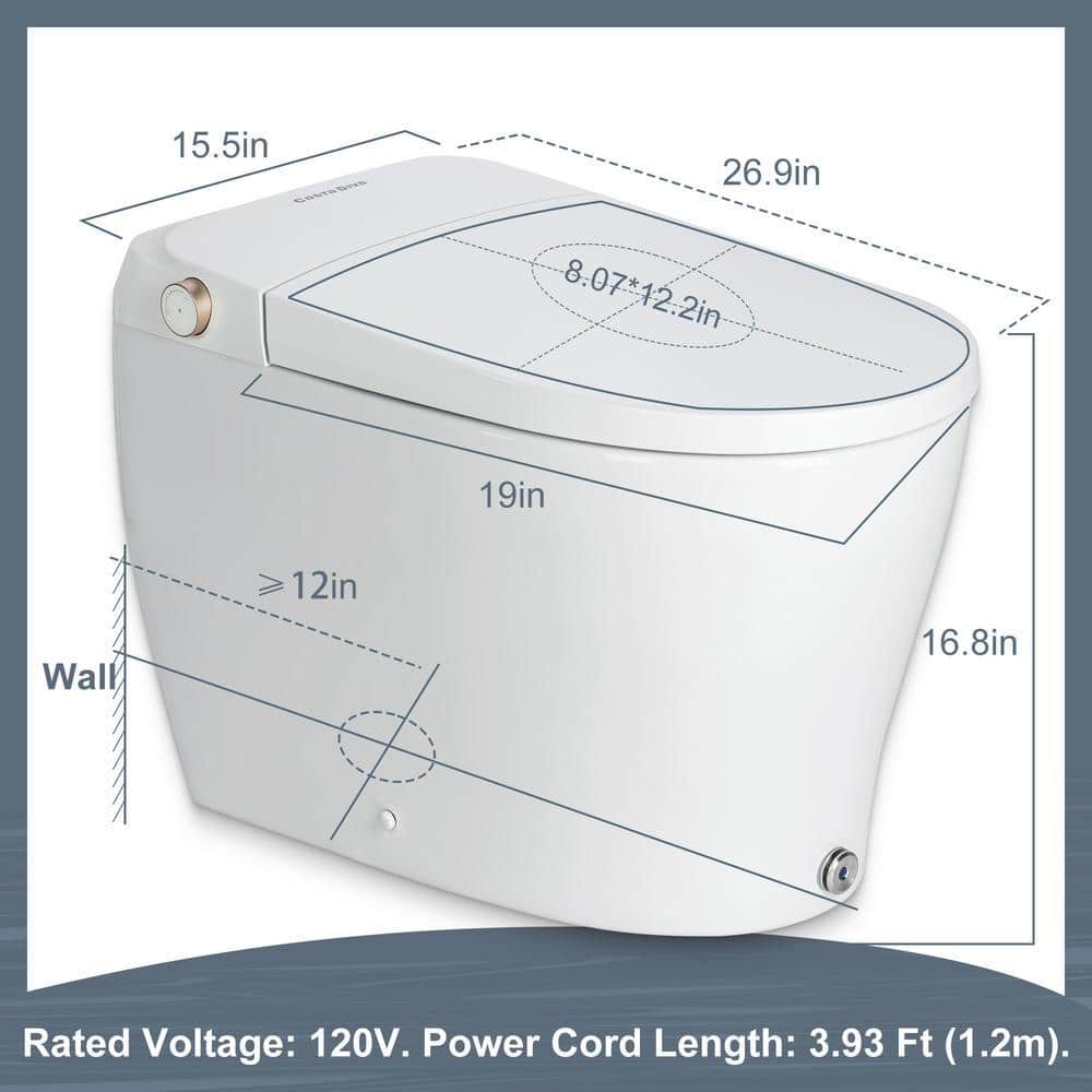 Casta Diva CD-Y070 Smart Tankless Bidet Toilet, Elongated, White, 1.28GPF - Image 2