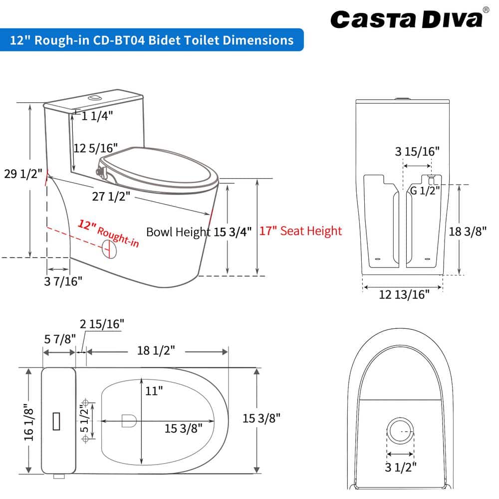 Casta Diva Elongated Bidet Toilet Combo Dual Flush in White - Image 4