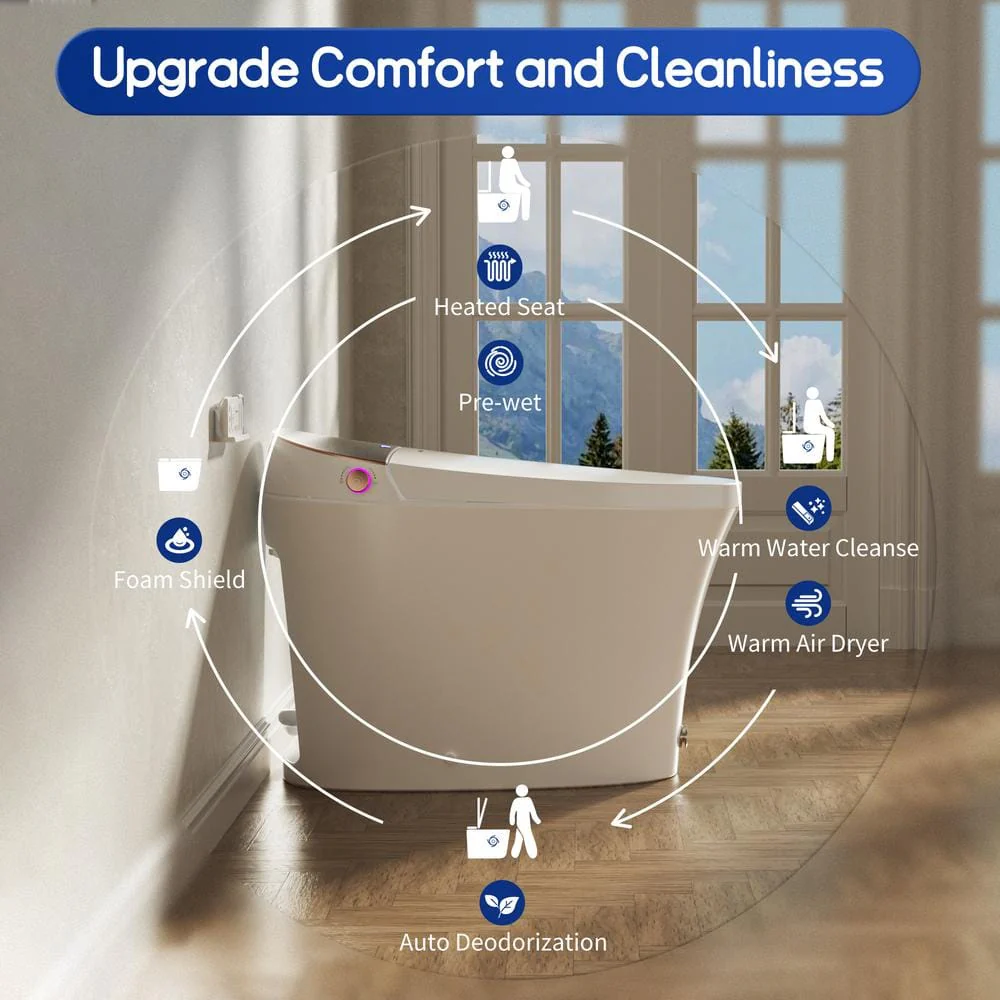 Casta Diva Elongated Electric Bidet Toilet with Auto Foam Layer, Flush & Nightlight - Image 2