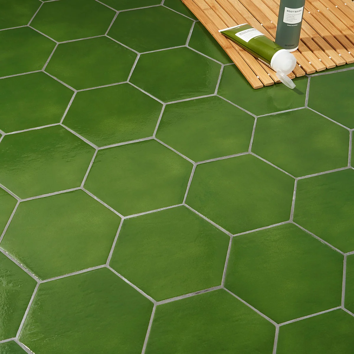 Cavallo Monaco Green 7" Hexagon Glossy Porcelain Tile - Lux Tile - Image 2
