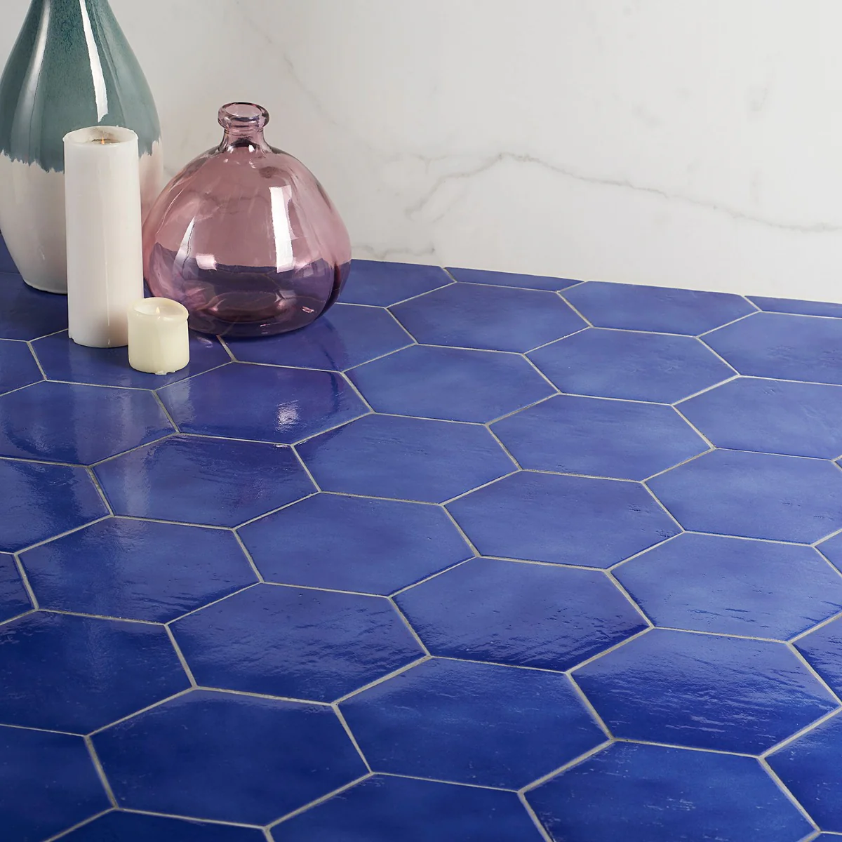 Cavallo Poseidon Blue 7" Hexagon Glossy Porcelain Tile - Lux Tile