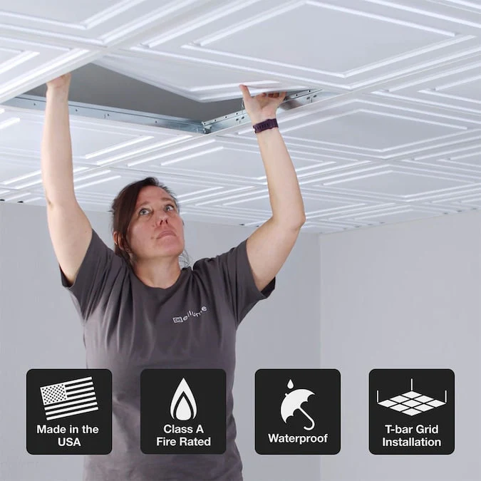 Ceilume 2-ft x 2-ft Stratford Feather-Light White PVC Drop Ceiling Tile (10-Pack, 40-sq ft / Case) - Image 2