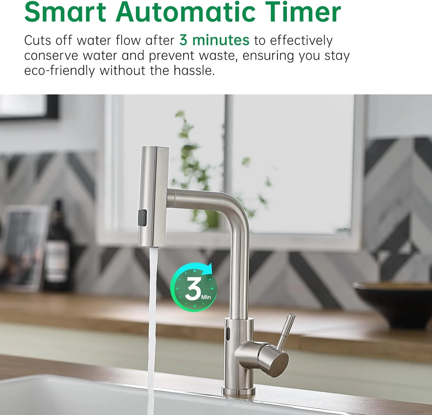 Cenosa Touchless Kitchen Faucet with Motion Sensor and Pull Down Sprayer, Brushed Nickel - Image 3
