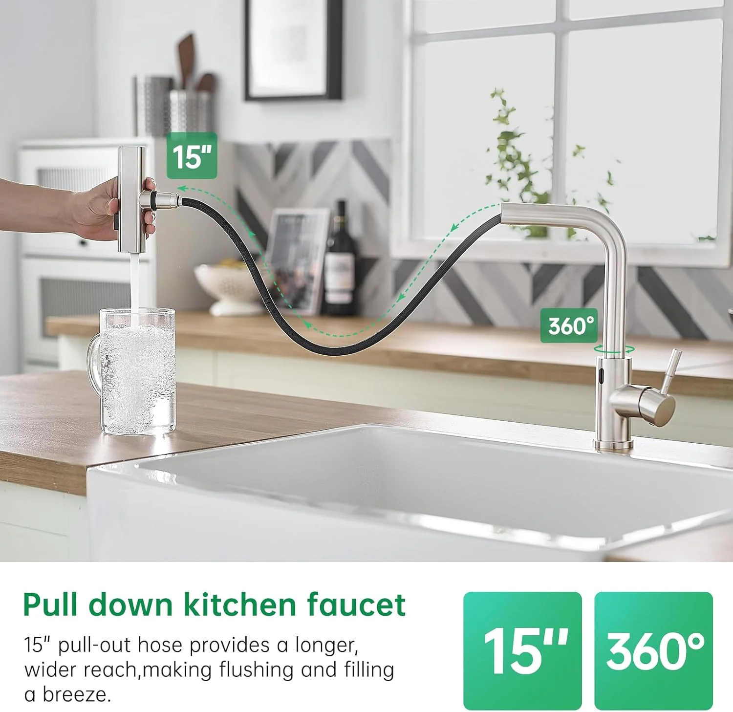 Cenosa Touchless Kitchen Faucet with Motion Sensor and Pull Down Sprayer, Brushed Nickel - Image 6